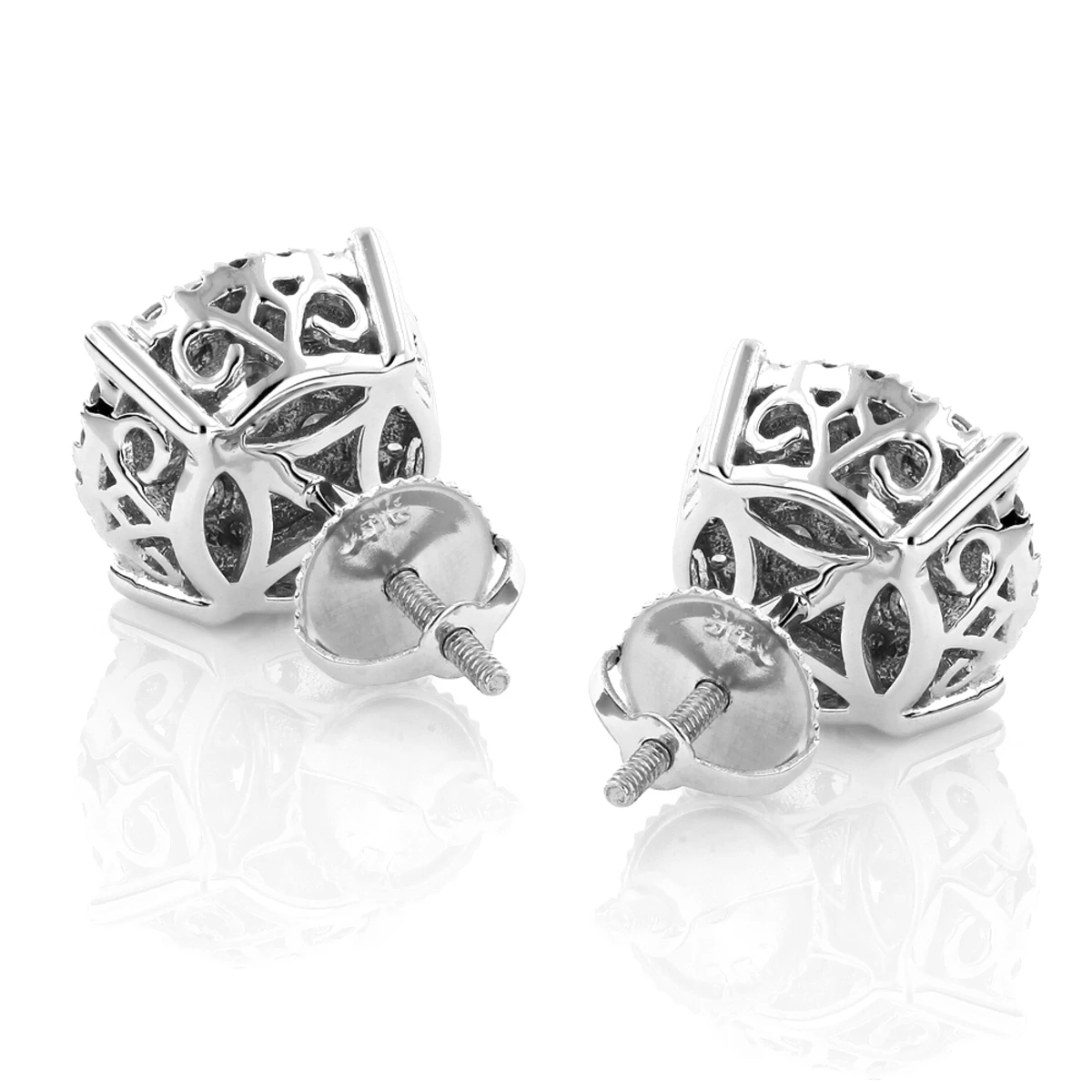 Unisex Round Diamond Cluster Earrings 14K White Gold 2ct Halo Studs 6 Unisex Round Diamond Cluster Earrings 14K White Gold 2ct Halo Studs - Image 4