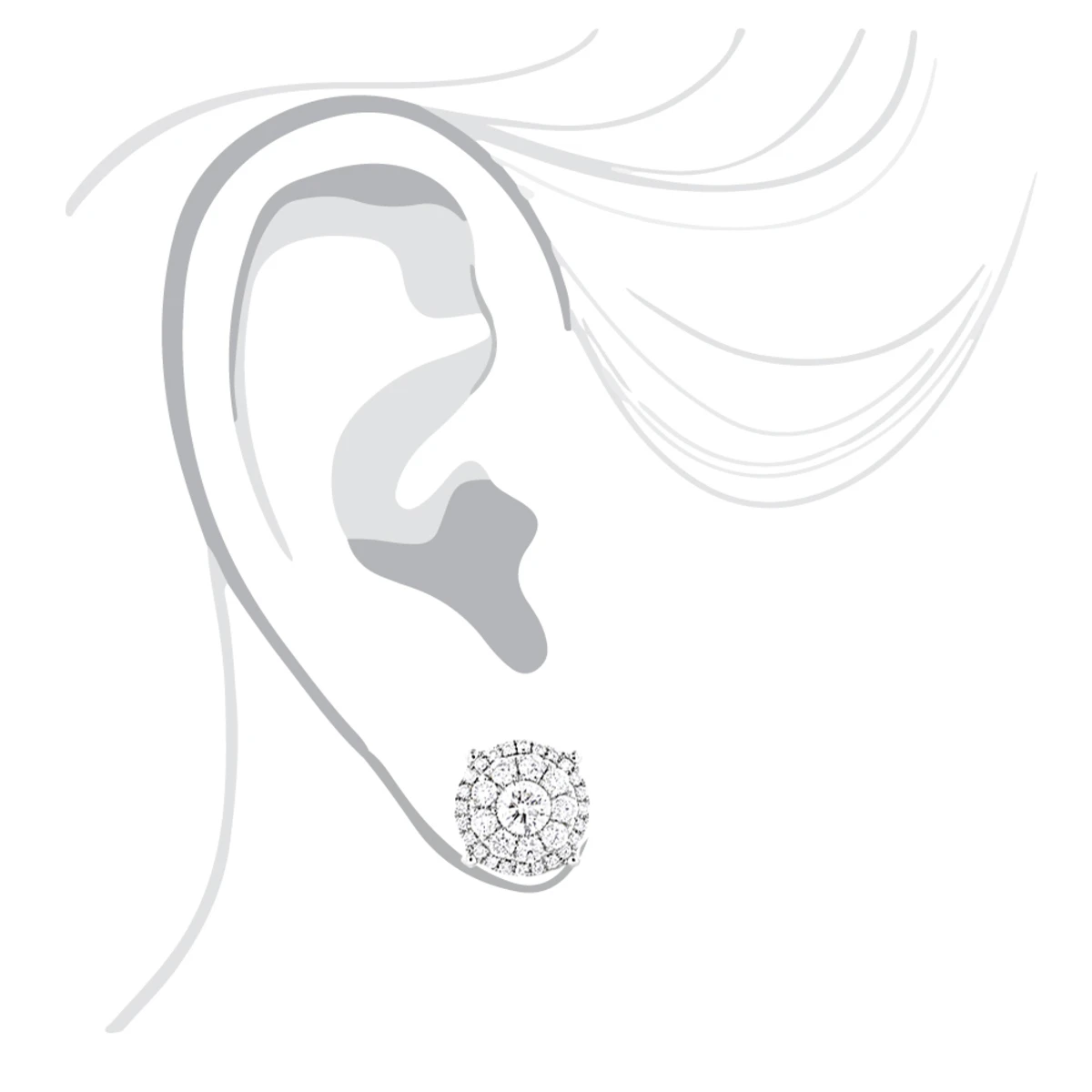 Unisex Round Diamond Cluster Earrings 14K White Gold 2ct Halo Studs 7 Unisex Round Diamond Cluster Earrings 14K White Gold 2ct Halo Studs - Image 5