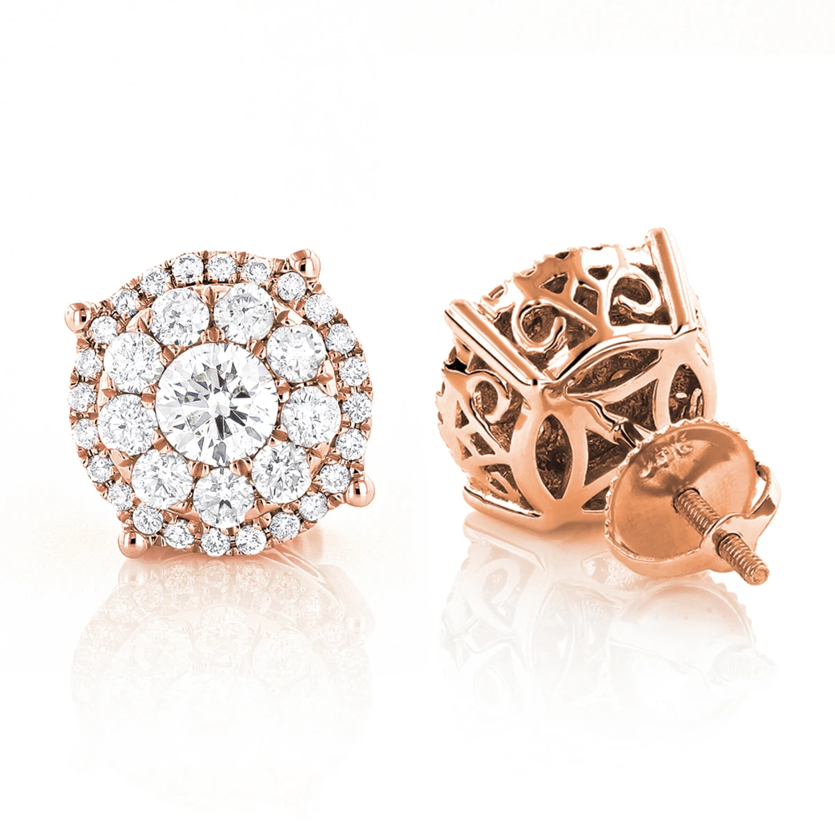 Unisex Round Diamond Cluster Earrings 14K White Gold 2ct Halo Studs 5 Unisex Round Diamond Cluster Earrings 14K White Gold 2ct Halo Studs - Image 3