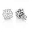 Unisex Round Diamond Cluster Earrings 14K White Gold 2ct Halo Studs