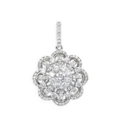 Vintage 18K White Gold Flower Cluster Diamond Pendant For Women 1.25ct LUXURMAN