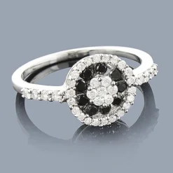 White Black Diamond Cluster Ring 0.57ct 14K White Gold