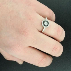 White Black Diamond Cluster Ring 0.57ct 14K White Gold -Outlet Radiant Bijou Store white black diamond cluster ring 057ct 14k p 43335bod