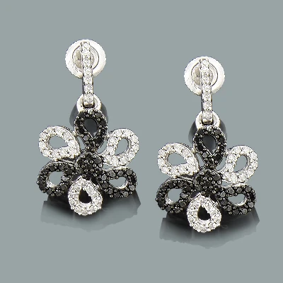 White Black Diamond Flower Earrings 0.51ct 14K White Gold 3 White Black Diamond Flower Earrings 0.51ct 14K White Gold