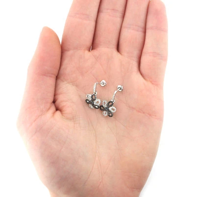 White Black Diamond Flower Earrings 0.51ct 14K White Gold 4 White Black Diamond Flower Earrings 0.51ct 14K White Gold - Image 2