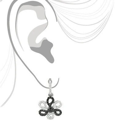 White Black Diamond Flower Earrings 0.51ct 14K White Gold 5 White Black Diamond Flower Earrings 0.51ct 14K White Gold - Image 3