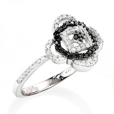 White Black Diamond Ring For Ladies 0.31ct 14K White Gold 3 White Black Diamond Ring For Ladies 0.31ct 14K White Gold