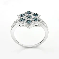 White Blue Diamond Flower Ring 0.47ct 14K White Gold -Outlet Radiant Bijou Store white blue diamond flower ring 047ct 14k gold 2