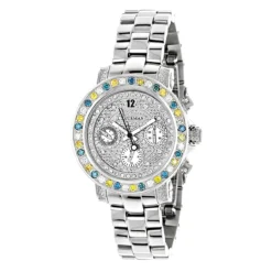 White Blue Yellow Diamond Watch By LUXURMAN 2.75ct Ladies