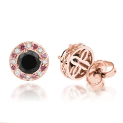 White Pink And Black Diamond Stud Earrings 2.2ct 14K White Gold -Outlet Radiant Bijou Store white pink and black diamond stud earrings 22ct 14k gold ro
