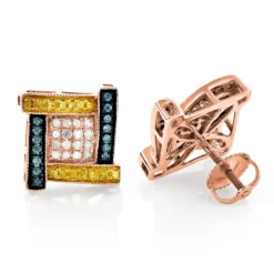 White Yellow Blue Diamond Earrings 0.5ct 10K White Gold -Outlet Radiant Bijou Store white yellow blue diamond earrings 078ct 10k gold ro