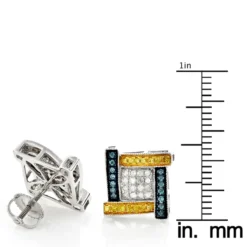 White Yellow Blue Diamond Earrings 0.5ct 10K White Gold -Outlet Radiant Bijou Store white yellow blue diamond earrings 078ct 10k gold rulerwh