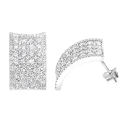 Wide 14K White Gold Designer Quarter Hoop Cluster Diamond Earrings Women's 3.25ct