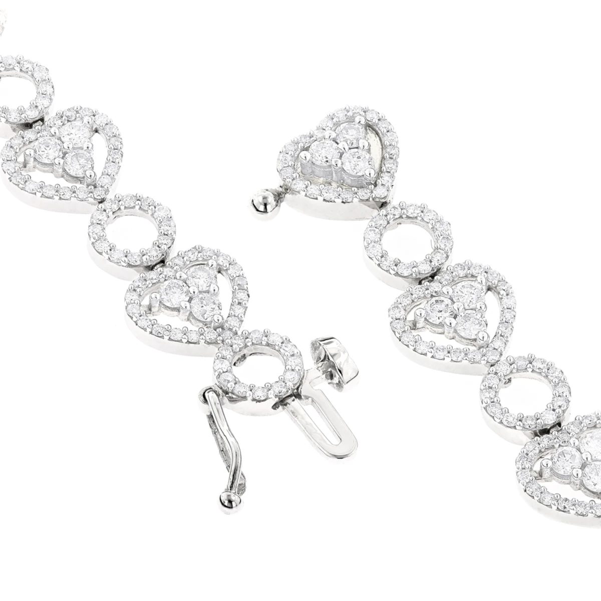 Women's 14K White Gold Designer Diamond Heart Bracelet 4.35ct 6 Women's 14K White Gold Designer Diamond Heart Bracelet 4.35ct - Image 4