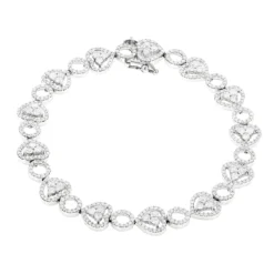 Women's 14K White Gold Designer Diamond Heart Bracelet 4.35ct