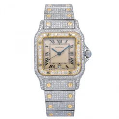 Women's Diamond Watch Cartier Santos De Cartier 18K Gold Champagne Dial