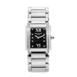Women's Diamond Watch Patek Philippe Twenty~4 25mm Black Dial