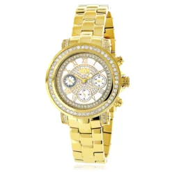 Women's Diamond Yellow Gold Plated Watch Luxurman Montana White Mop 2ct
