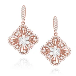 Women's Flower Diamond Dangle Earrings 1.8ct 14K White Gold -Outlet Radiant Bijou Store womens flower diamond dangle earrings 18ct 14k gold ro
