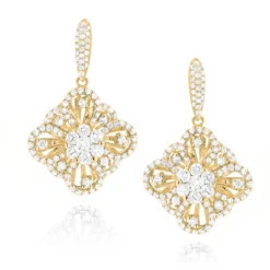 Women's Flower Diamond Dangle Earrings 1.8ct 14K White Gold -Outlet Radiant Bijou Store womens flower diamond dangle earrings 18ct 14k gold ye