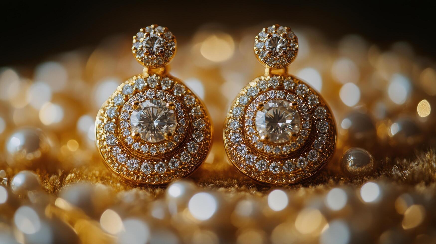 Outlet Radiant Bijou Store -Outlet Radiant Bijou Store elegant gold and diamond earrings displayed on a textured surface under soft golden light free photo